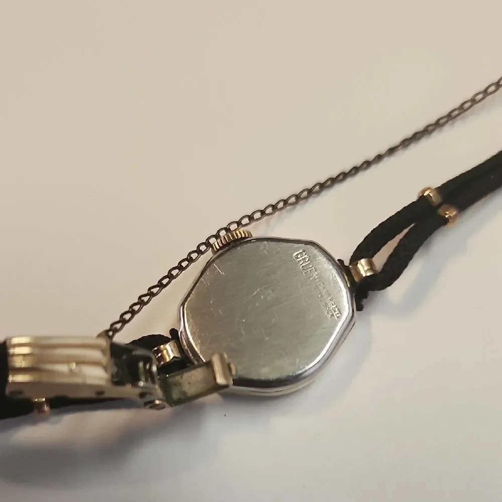 Vintage Gruen 10K Gold Filled Watch 1940s Safety Chain Veri Thin